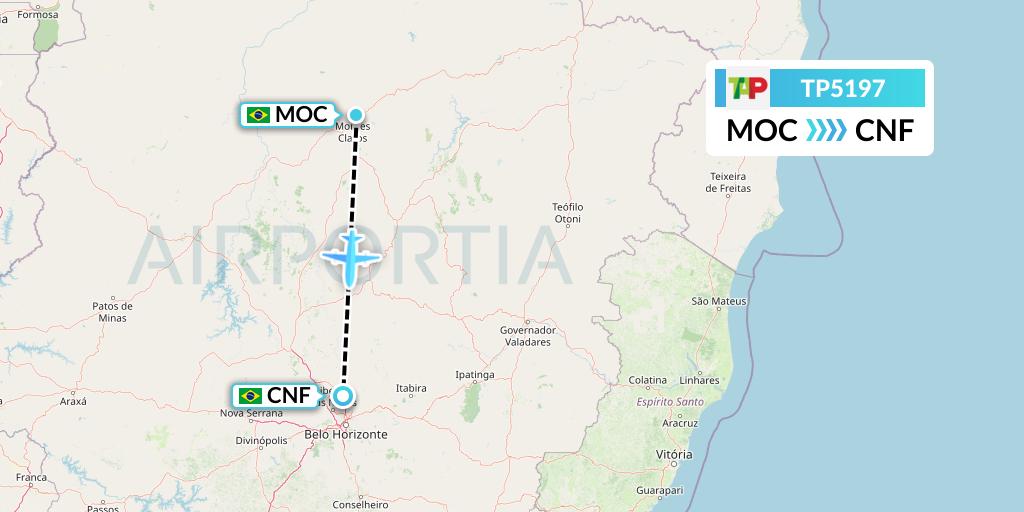 TP5197 TAP Portugal Flight Map: Montes Claros to Belo Horizonte