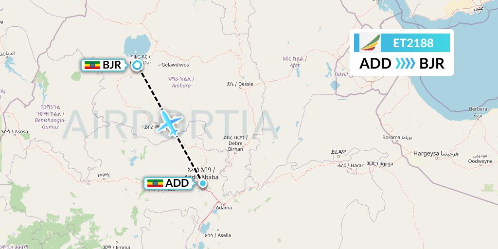 ET2188 Ethiopian Airlines Flight Map: Addis Ababa to Bahir Dar
