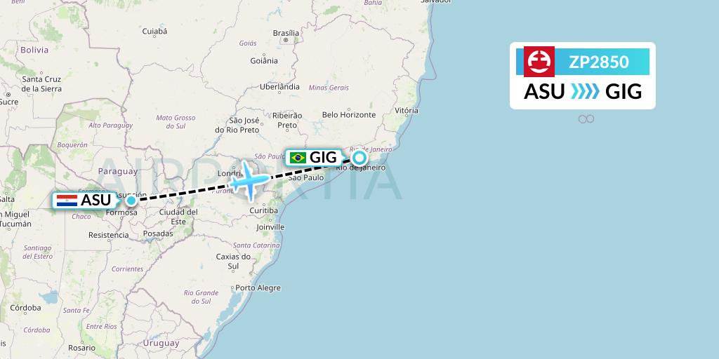 ZP2850 Paranair Flight Map: Asuncion to Rio de Janeiro