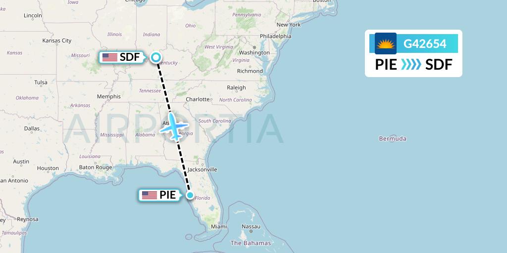 G42654 Allegiant Air Flight Map: St. Petersburg to Louisville