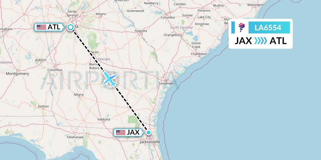 LA6554 LAN Airlines Flight Map: Jacksonville to Atlanta