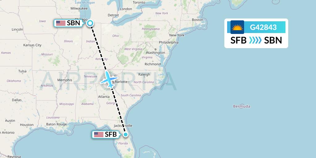 G42843 Allegiant Air Flight Map: Orlando to South Bend