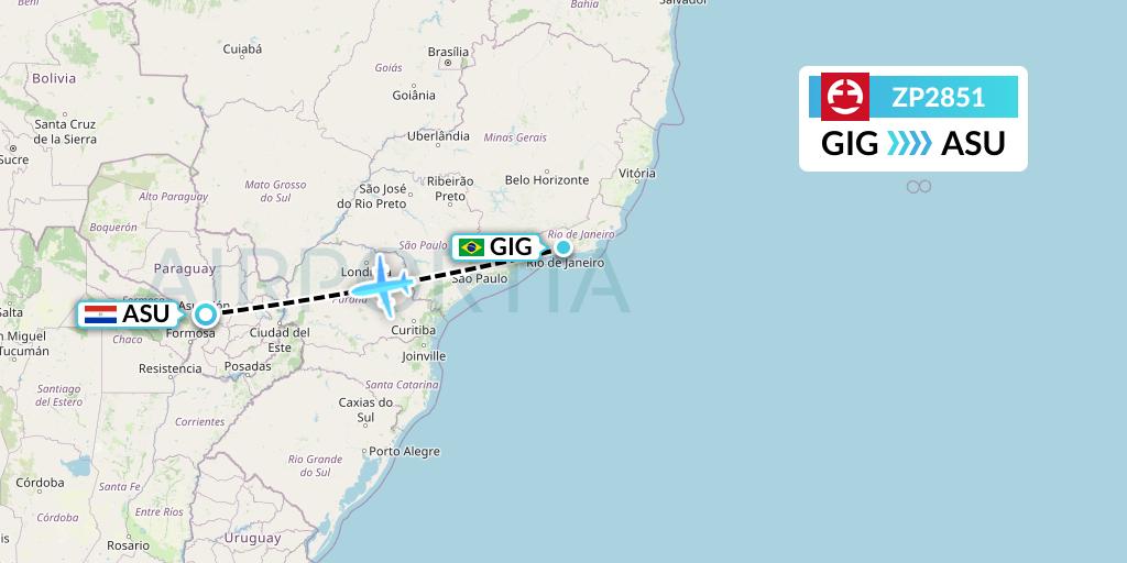 ZP2851 Paranair Flight Map: Rio de Janeiro to Asuncion