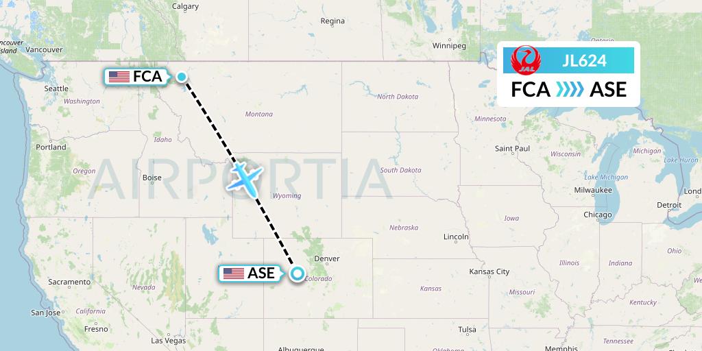 JL624 Japan Airlines Flight Map: Kalispell to Aspen