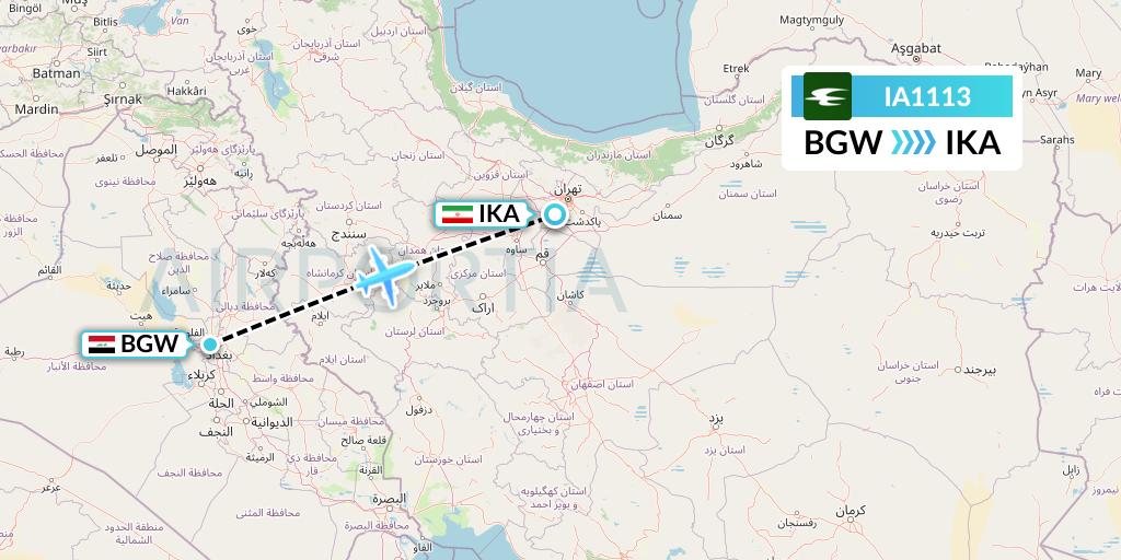 IA1113 Iraqi Airways Flight Map: Baghdad to Tehran