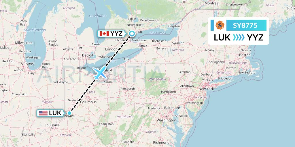SY8775 Sun Country Airlines Flight Map: Cincinnati to Toronto