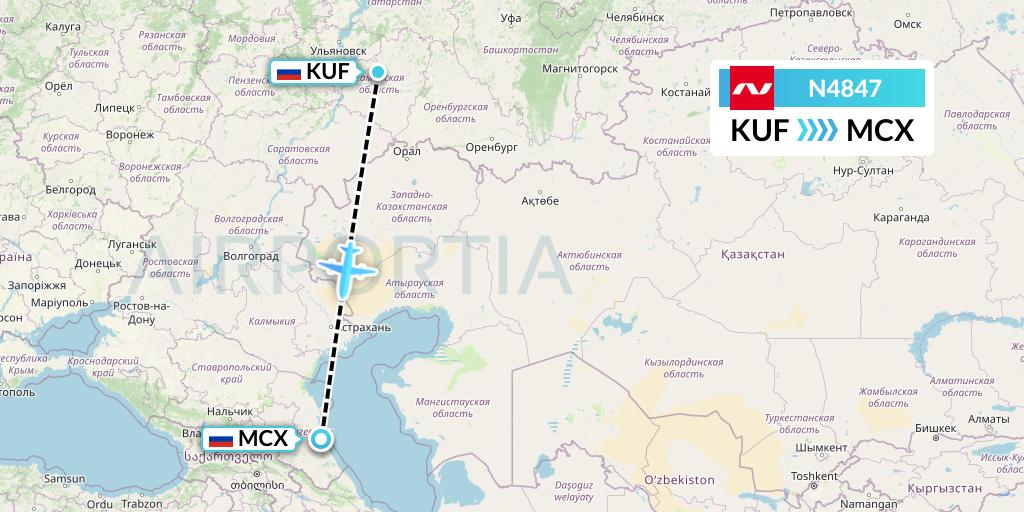 N4847 Nordwind Airlines Flight Map: Samara to Makhachkala