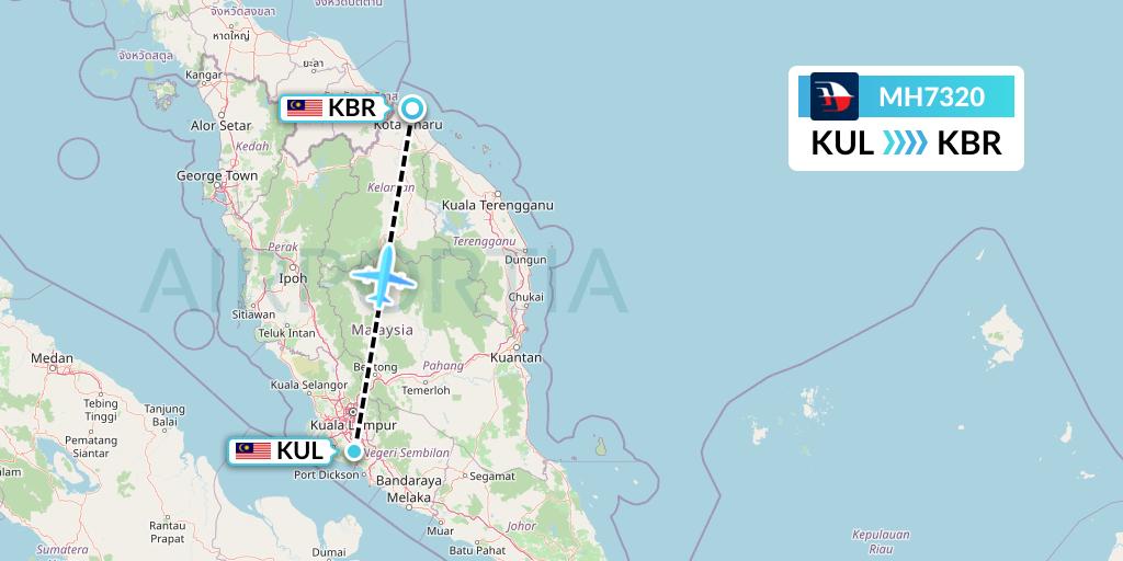 MH7320 Malaysia Airlines Flight Map: Kuala Lumpur to Kota Bharu