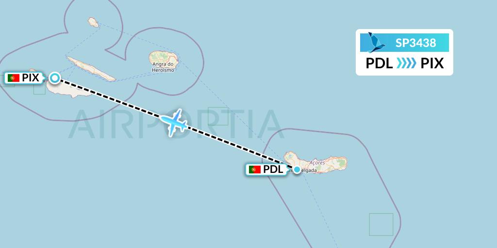 SP3438 SATA Air Acores Flight Map: Ponta Delgada to Pico