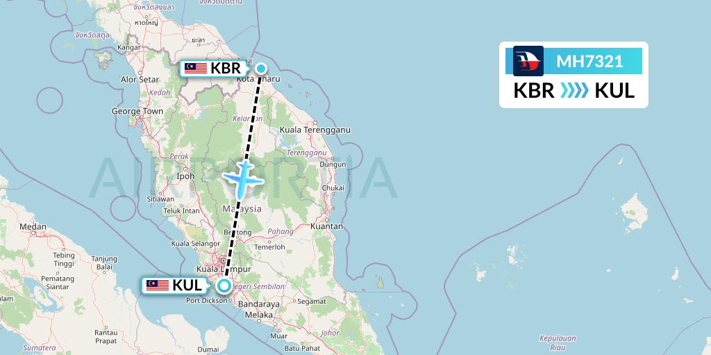 MH7321 Malaysia Airlines Flight Map: Kota Bharu to Kuala Lumpur
