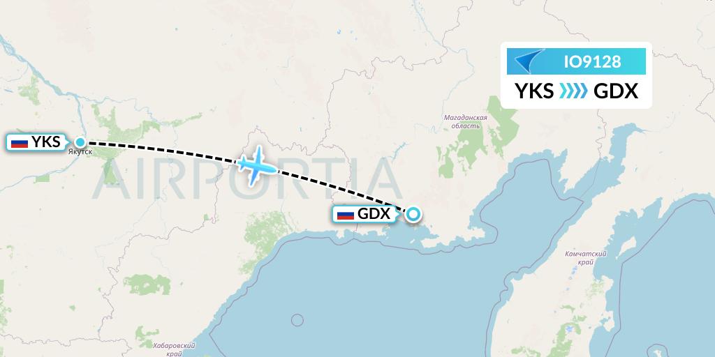 IO9128 IrAero Flight Map: Yakutsk to Magadan