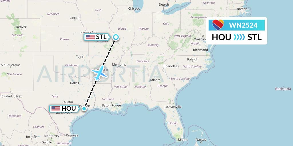 WN2524 Southwest Airlines Flight Map: Houston to St. Louis