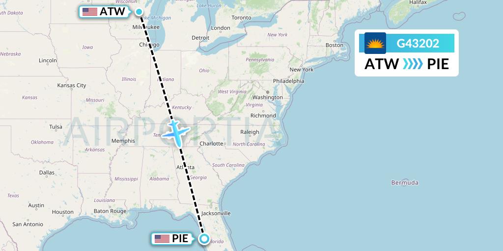 G43202 Allegiant Air Flight Map: Appleton to St. Petersburg