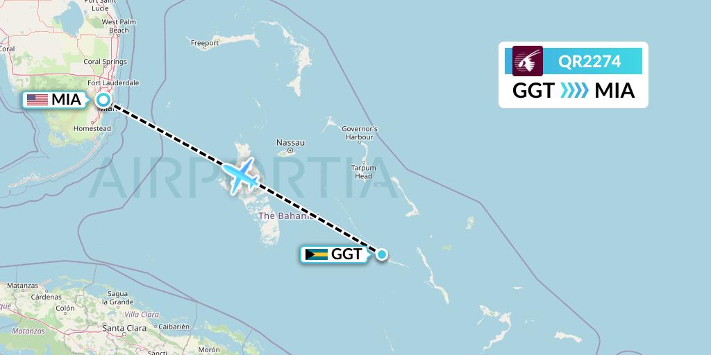 QR2274 Qatar Airways Flight Map: George Town to Miami