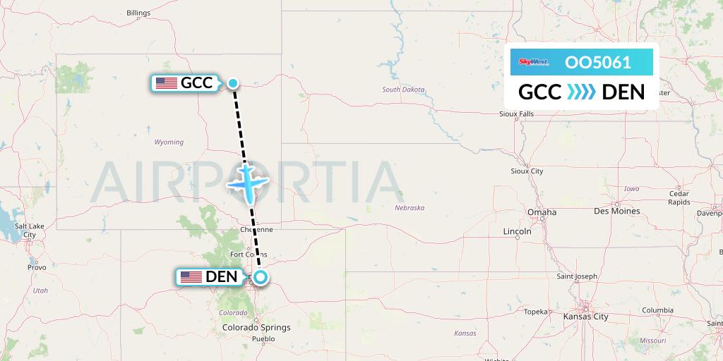 OO5061 SkyWest Airlines Flight Map: Gillette to Denver
