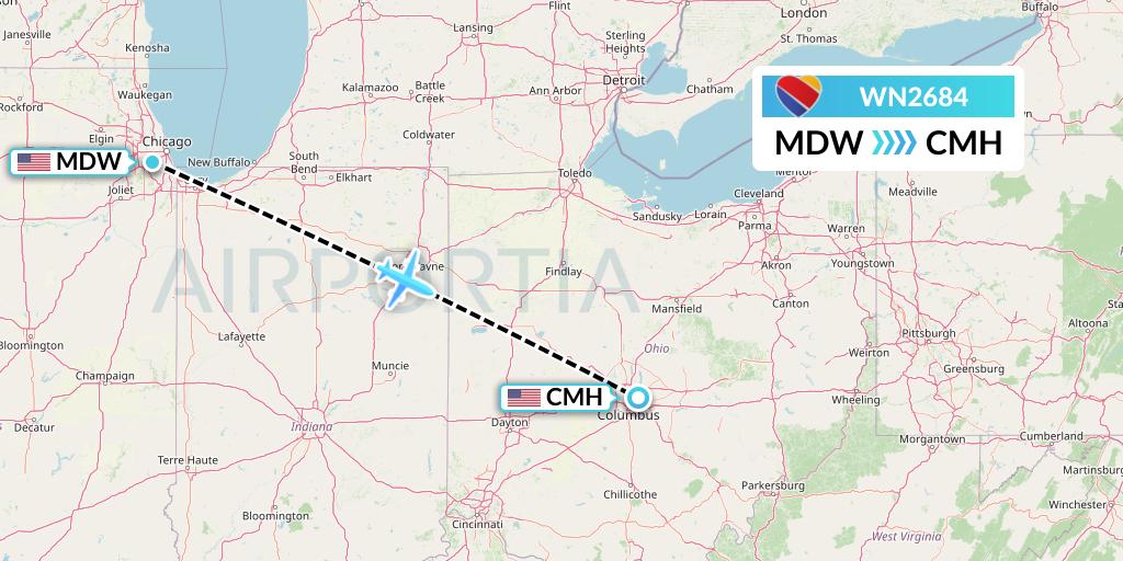 WN2684 Southwest Airlines Flight Map: Chicago to Columbus