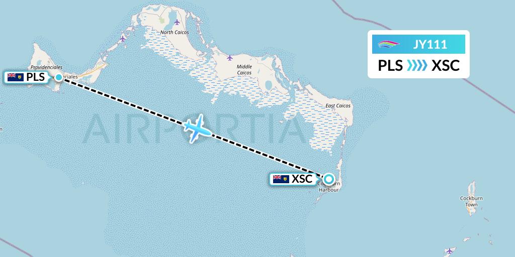 JY111 InterCaribbean Airways Flight Map: Providenciales to Turks and Caicos Islands