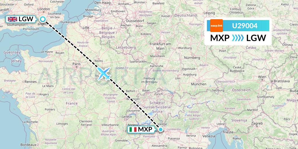 U29004 EasyJet Flight Map: Milan to London