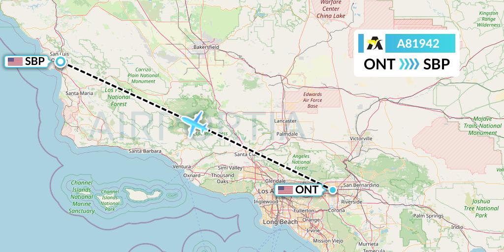 A81942 Aerolink Uganda Flight Map: Ontario to San Luis Obispo