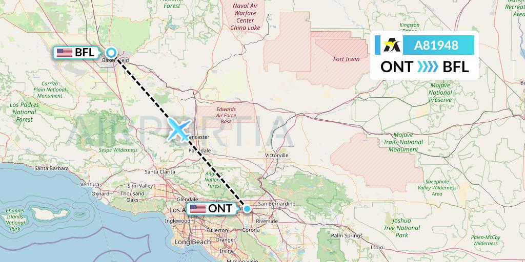 A81948 Aerolink Uganda Flight Map: Ontario to Bakersfield