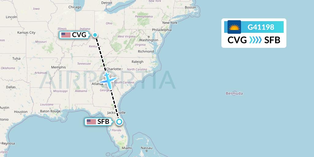 G41198 Allegiant Air Flight Map: Cincinnati to Orlando