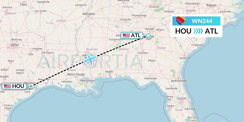 WN244 Southwest Airlines Flight Map: Houston to Atlanta