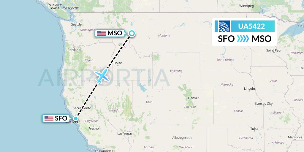 UA5422 United Airlines Flight Map: San Francisco to Missoula