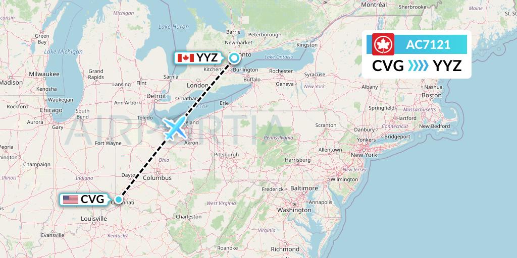 AC7121 Air Canada Flight Map: Cincinnati to Toronto