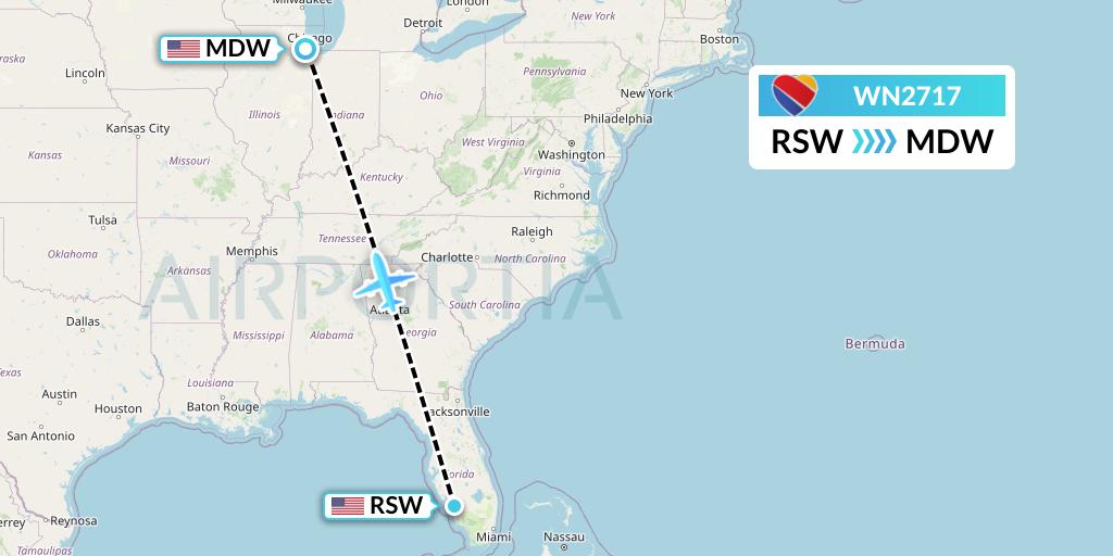 WN2717 Southwest Airlines Flight Map: Fort Myers to Chicago