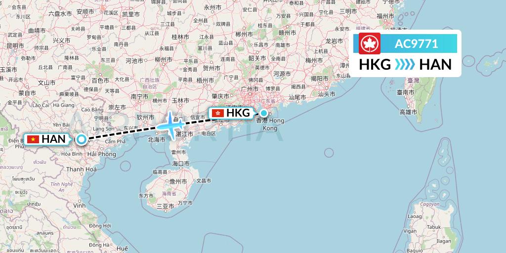 AC9771 Air Canada Flight Map: Hong Kong to Hanoi