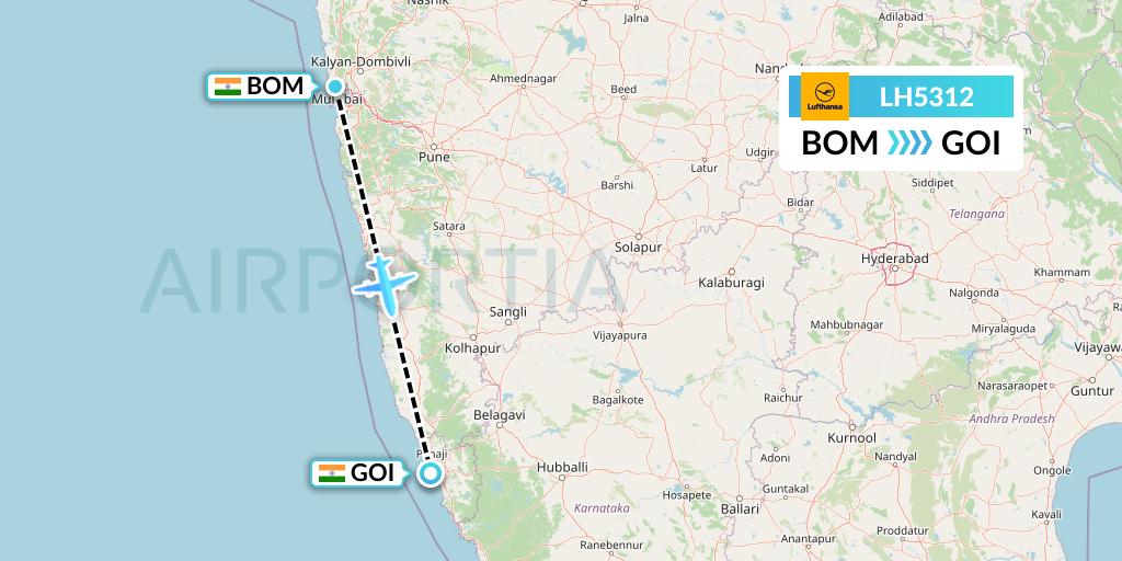 LH5312 Lufthansa Flight Map: Mumbai to Goa