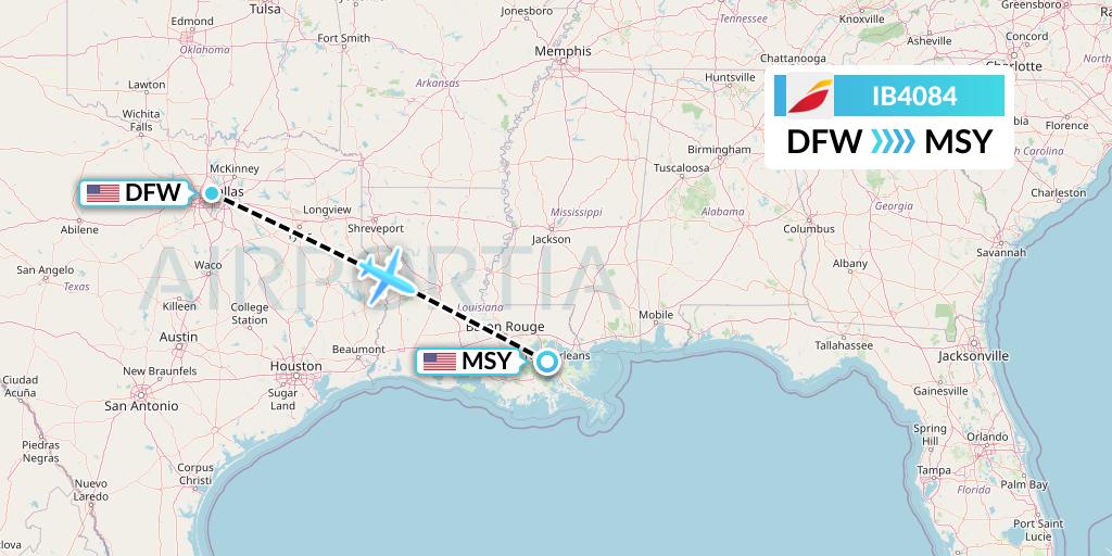 IB4084 Iberia Flight Map: Dallas to New Orleans