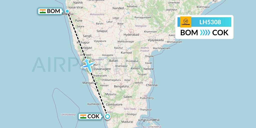 LH5308 Lufthansa Flight Map: Mumbai to Cochin