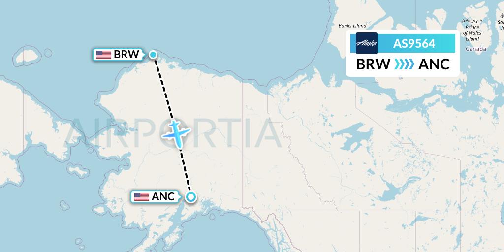 AS9564 Alaska Airlines Flight Map: Barrow to Anchorage