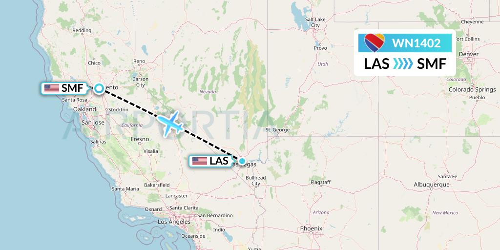 WN1402 Southwest Airlines Flight Map: Las Vegas to Sacramento