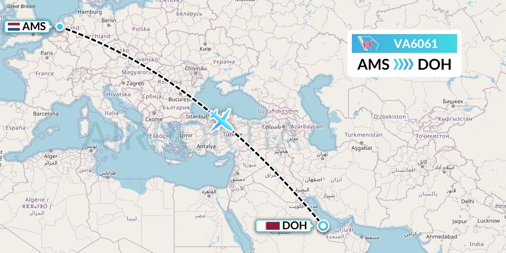 VA6061 Virgin Australia Flight Map: Amsterdam to Doha