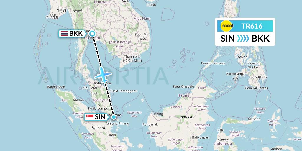 TR616 Tigerair Flight Map: Singapore to Bangkok