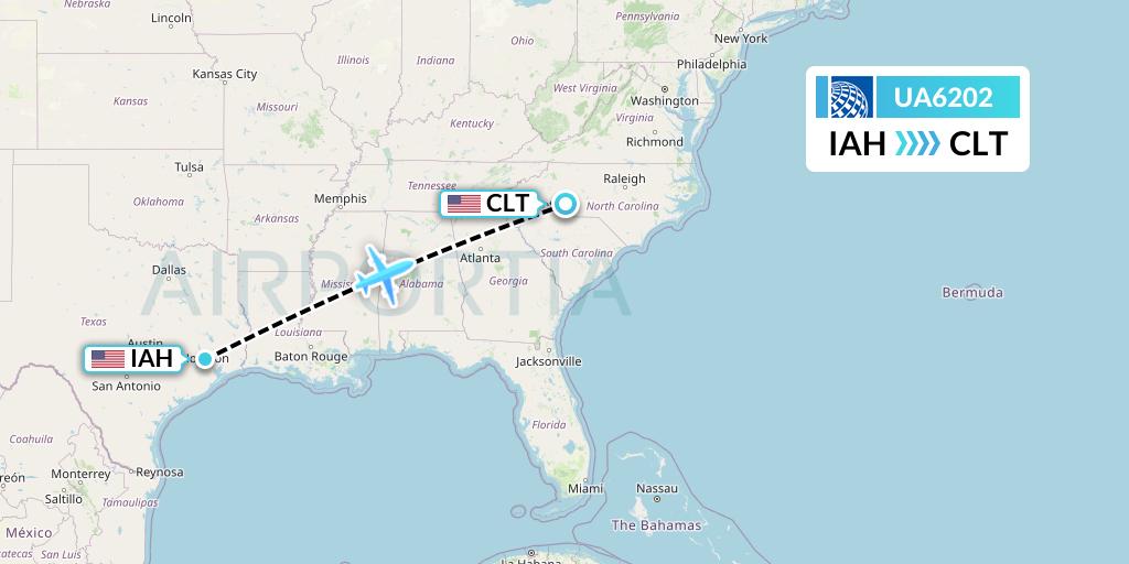 UA6202 United Airlines Flight Map: Houston to Charlotte