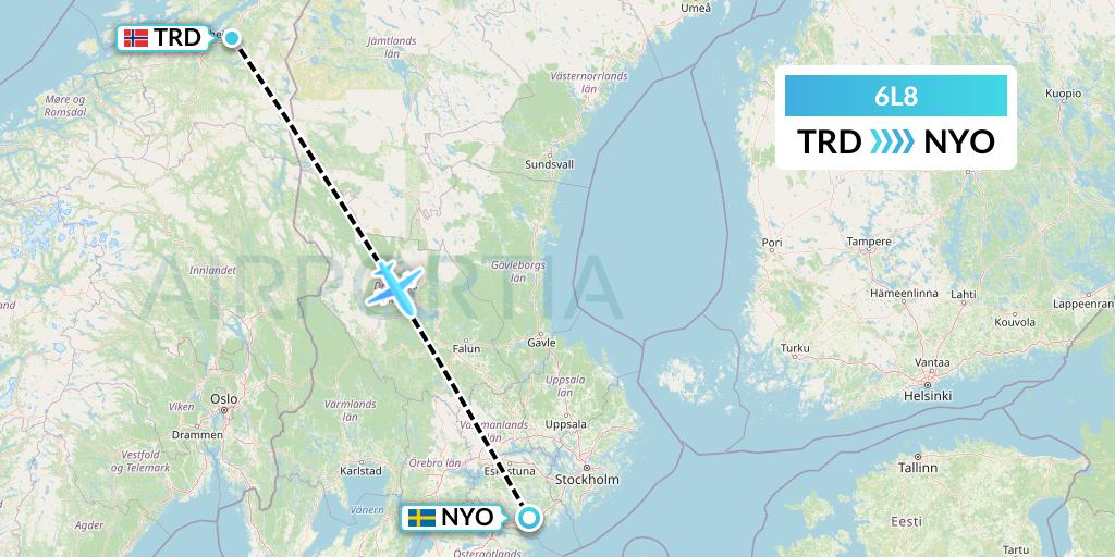 6L8 Aklak Air Flight Map: Trondheim to Stockholm
