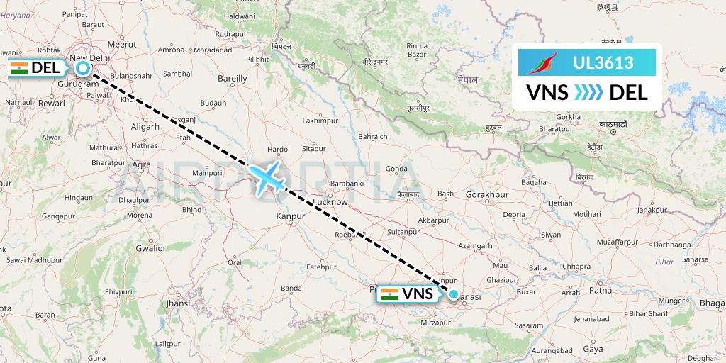 UL3613 SriLankan Airlines Flight Map: Varanasi to Delhi