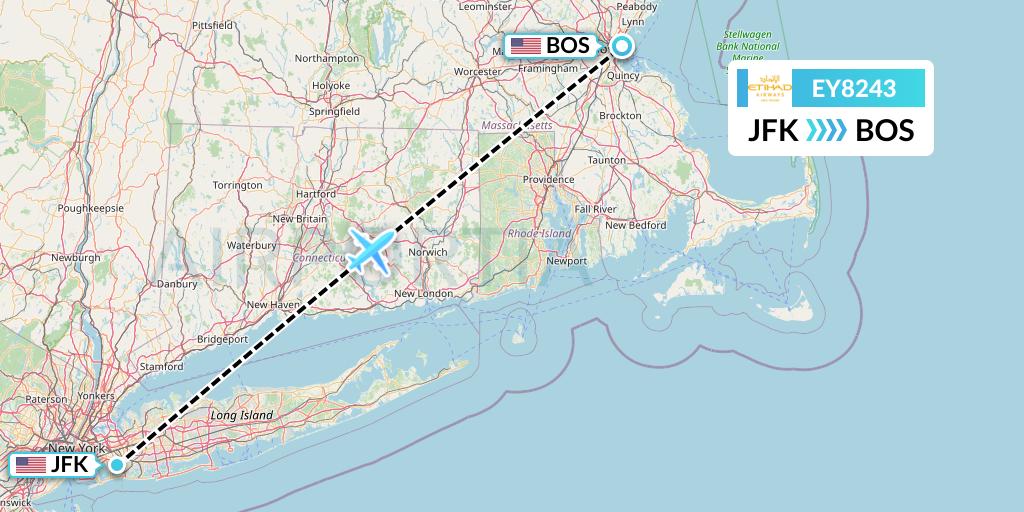 EY8243 Etihad Airways Flight Map: New York to Boston