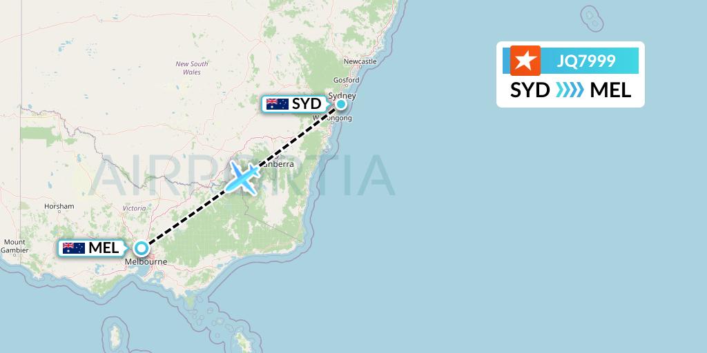 JQ7999 Jetstar Airways Flight Map: Sydney to Melbourne