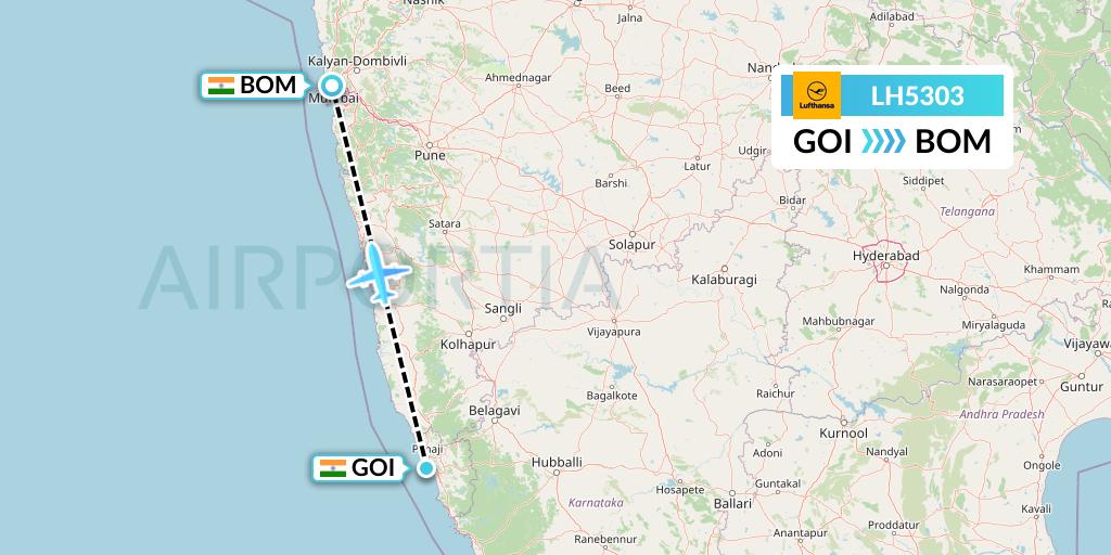 LH5303 Lufthansa Flight Map: Goa to Mumbai