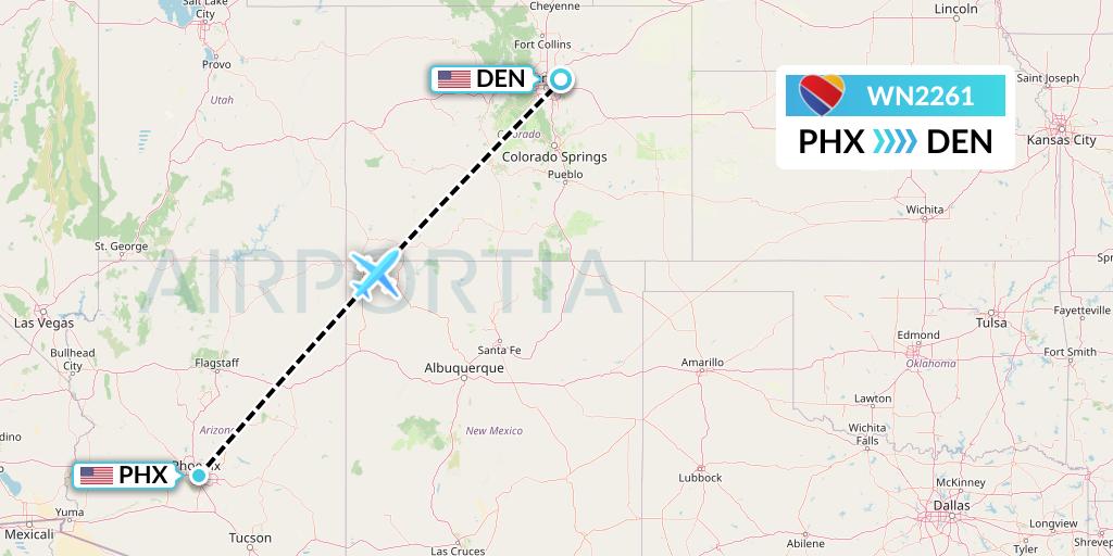 WN2261 Southwest Airlines Flight Map: Phoenix to Denver