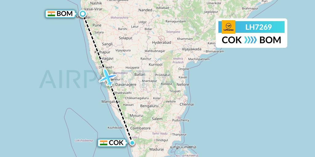 LH7269 Lufthansa Flight Map: Cochin to Mumbai