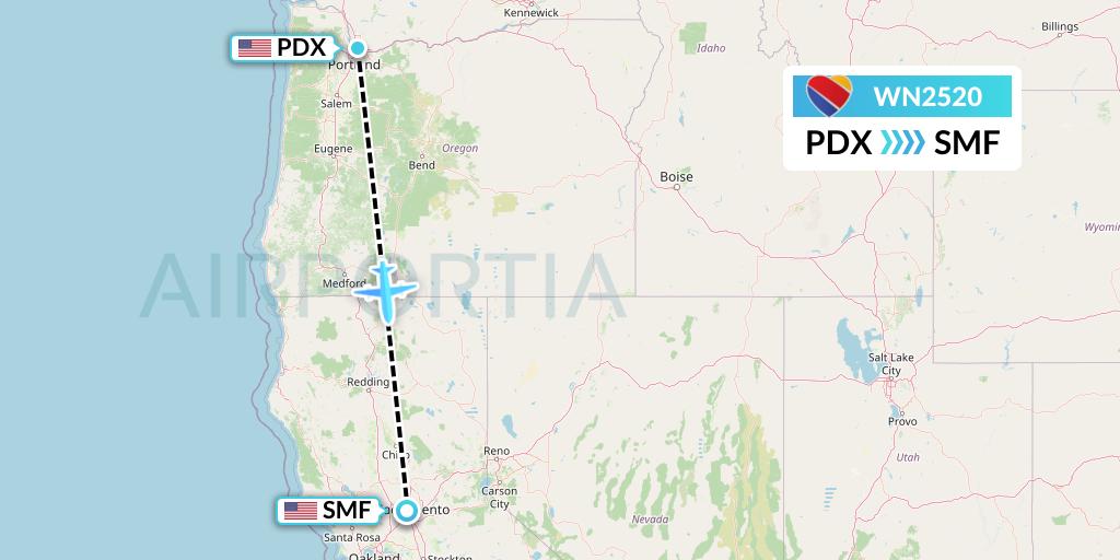 WN2520 Southwest Airlines Flight Map: Portland to Sacramento