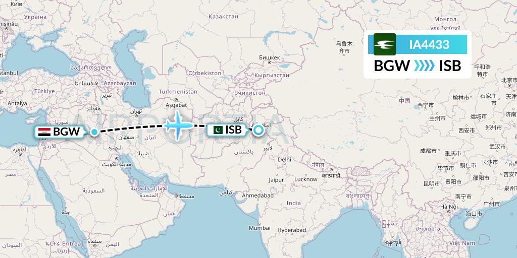 IA4433 Iraqi Airways Flight Map: Baghdad to Islamabad