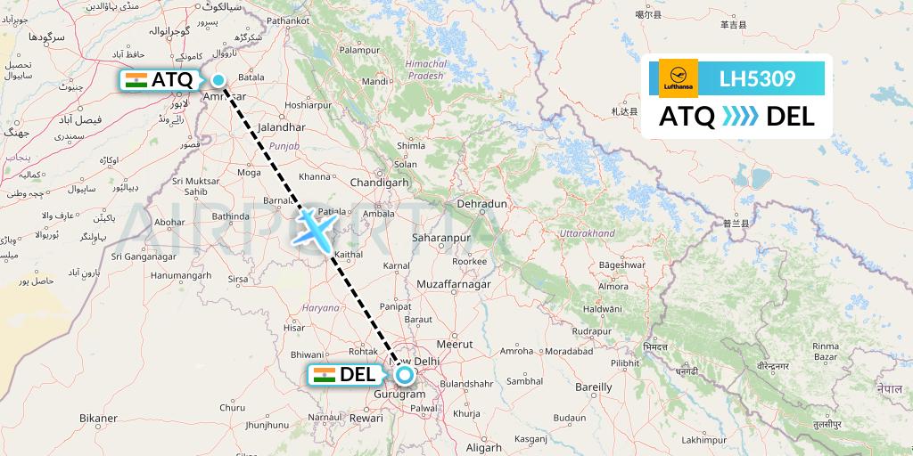 LH5309 Lufthansa Flight Map: Amritsar to Delhi