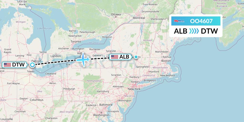 OO4607 SkyWest Airlines Flight Map: Albany to Detroit