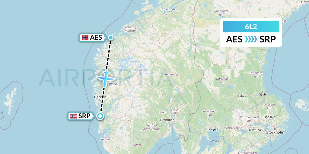 6L2 Aklak Air Flight Map: Alesund to Stord